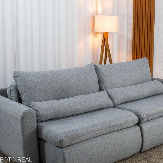 Sof� Retr�til Reclin�vel Meriva 2,30m Linho Cinza Claro - Sem Caixa