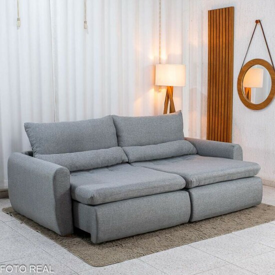 Sof� Retr�til Reclin�vel Meriva 2,30m Linho Cinza Claro - Sem Caixa