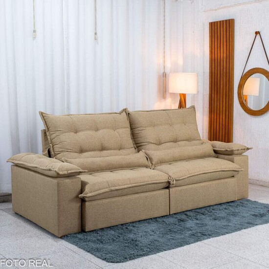 Sof� Retr�til Reclin�vel Zara 2,50m Linho Bege 1006 - Molas Ensacadas