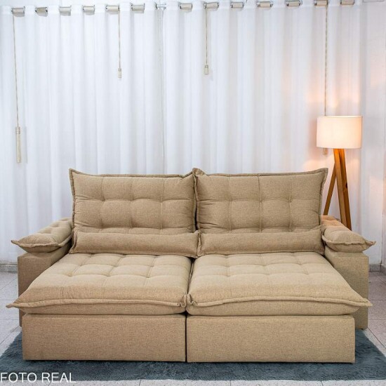 Sof� Retr�til Reclin�vel Zara 2,50m Linho Bege 1006 - Molas Ensacadas