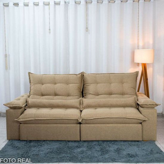 Sof� Retr�til Reclin�vel Zara 2,50m Linho Bege 1006 - Molas Ensacadas