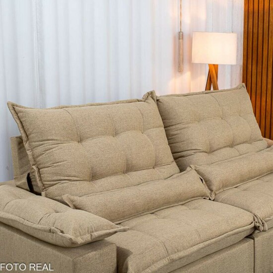 Sof� Retr�til Reclin�vel Zara 2,50m Linho Bege 1006 - Molas Ensacadas