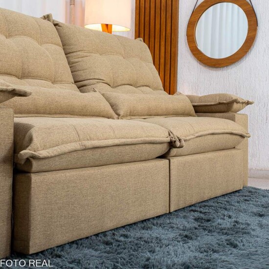 Sof� Retr�til Reclin�vel Zara 2,50m Linho Bege 1006 - Molas Ensacadas