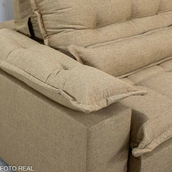Sof� Retr�til Reclin�vel Zara 2,50m Linho Bege 1006 - Molas Ensacadas