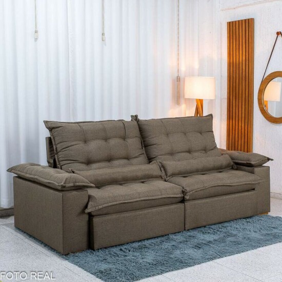 Sof� Retr�til Reclin�vel Zara 2,50m Linho Marrom 1007 - Molas Ensacadas