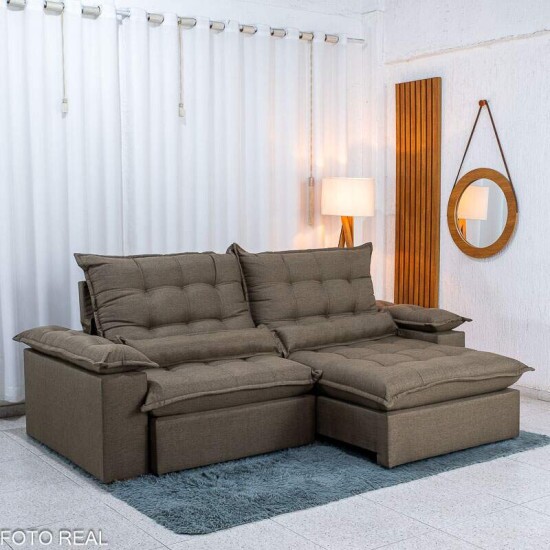 Sof� Retr�til Reclin�vel Zara 2,50m Linho Marrom 1007 - Molas Ensacadas