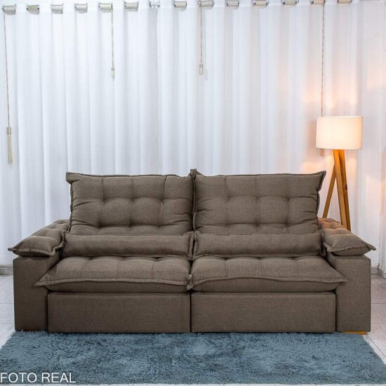 Sof� Retr�til Reclin�vel Zara 2,50m Linho Marrom 1007 - Molas Ensacadas