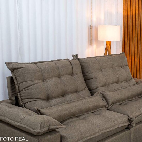 Sof� Retr�til Reclin�vel Zara 2,50m Linho Marrom 1007 - Molas Ensacadas