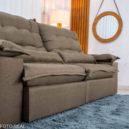 Sof� Retr�til Reclin�vel Zara 2,50m Linho Marrom 1007 - Molas Ensacadas