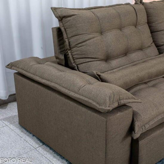 Sof� Retr�til Reclin�vel Zara 2,50m Linho Marrom 1007 - Molas Ensacadas