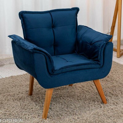Poltrona Marlete Veludo Azul