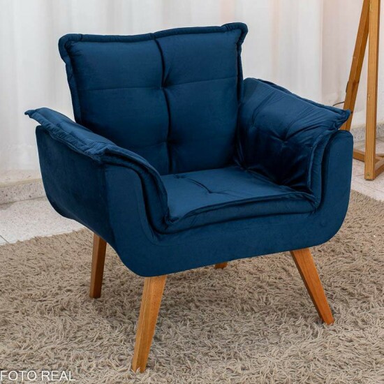 Poltrona Marlete Veludo Azul