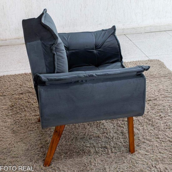 Poltrona Marlete Veludo Cinza