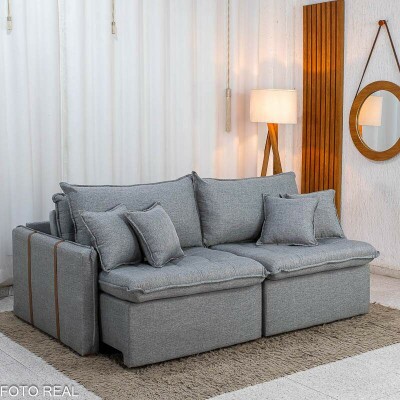 Sof� Retr�til Reclin�vel Detroit 2,00m Linho Cinza Claro - Sem Caixa