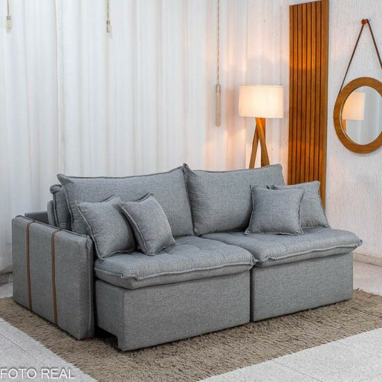Sof� Retr�til Reclin�vel Detroit 2,00m Linho Cinza Claro - Sem Caixa