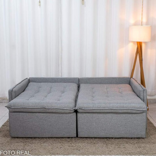Sof� Retr�til Reclin�vel Detroit 2,00m Linho Cinza Claro - Sem Caixa