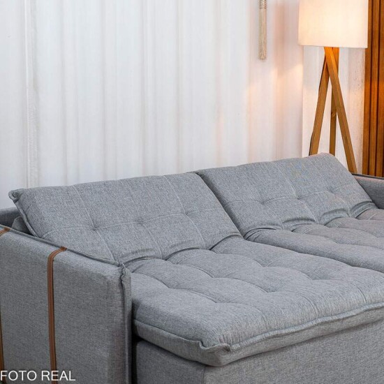 Sof� Retr�til Reclin�vel Detroit 2,00m Linho Cinza Claro - Sem Caixa