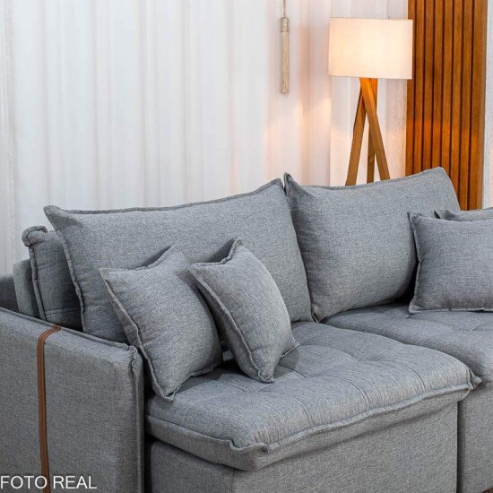 Sof� Retr�til Reclin�vel Detroit 2,00m Linho Cinza Claro - Sem Caixa