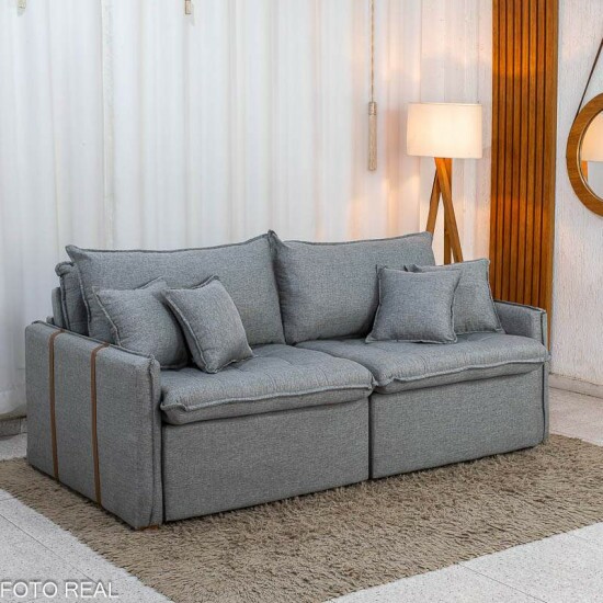 Sof� Retr�til Reclin�vel Detroit 2,00m Linho Cinza Claro - Sem Caixa