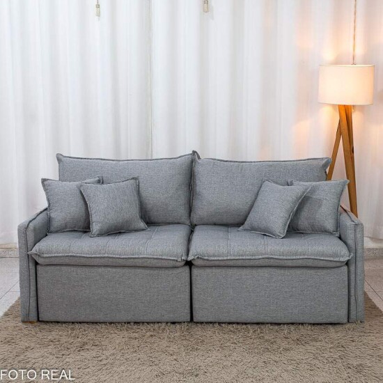 Sof� Retr�til Reclin�vel Detroit 2,00m Linho Cinza Claro - Sem Caixa