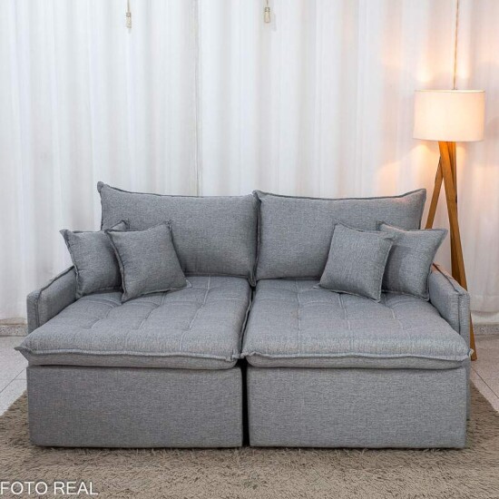 Sof� Retr�til Reclin�vel Detroit 2,00m Linho Cinza Claro - Sem Caixa