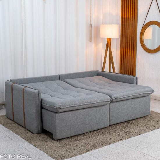 Sof� Retr�til Reclin�vel Detroit 2,00m Linho Cinza Claro - Sem Caixa