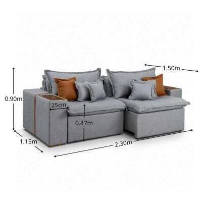 Sof� Retr�til Reclin�vel Emily 2,30m Linho Cinza Claro - Sem Caixa