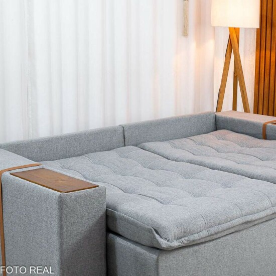 Sof� Retr�til Reclin�vel Emily 2.30m Linho Cinza Claro - Sem Caixa