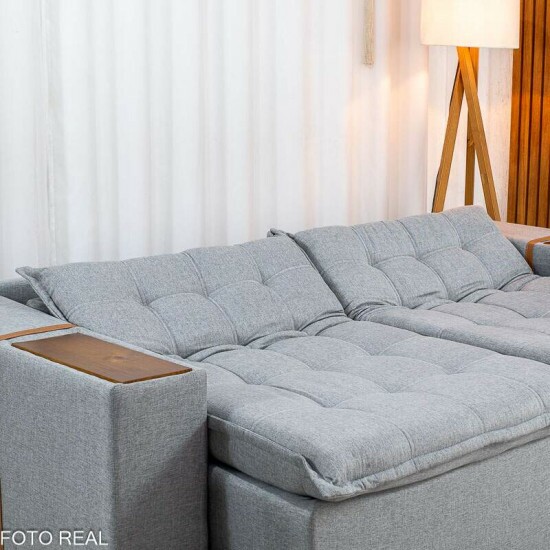 Sof� Retr�til Reclin�vel Emily 2.30m Linho Cinza Claro - Sem Caixa