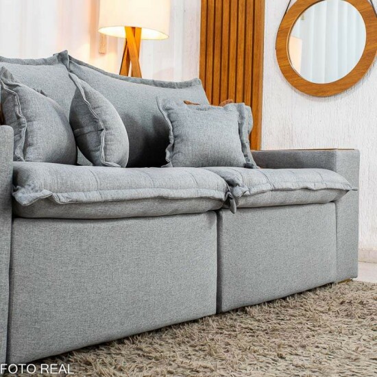 Sof� Retr�til Reclin�vel Emily 2.30m Linho Cinza Claro - Sem Caixa