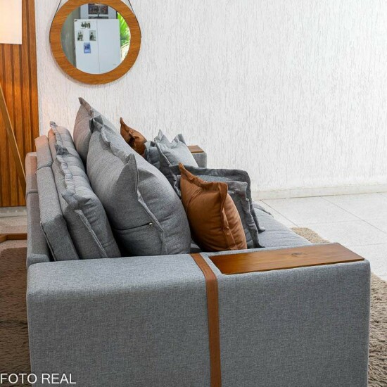 Sof� Retr�til Reclin�vel Emily 2.30m Linho Cinza Claro - Sem Caixa