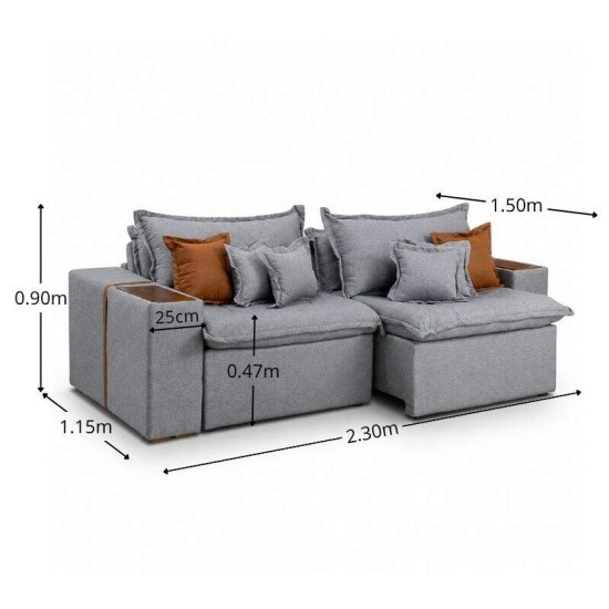 Sof� Retr�til Reclin�vel Emily 2.30m Linho Cinza Claro - Sem Caixa