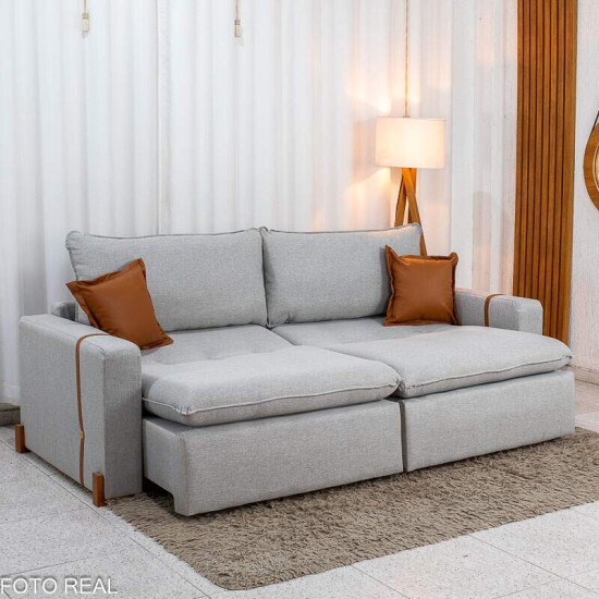 Sof� Retr�til Luma 2,30m Linho Cinza Gelo - Sem Caixa