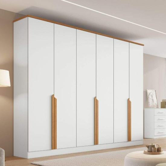 Guarda-roupa Casal 2,30m Bianca Branco/Nature 6 Portas 6 Gavetas 100% MDF - Bianchi