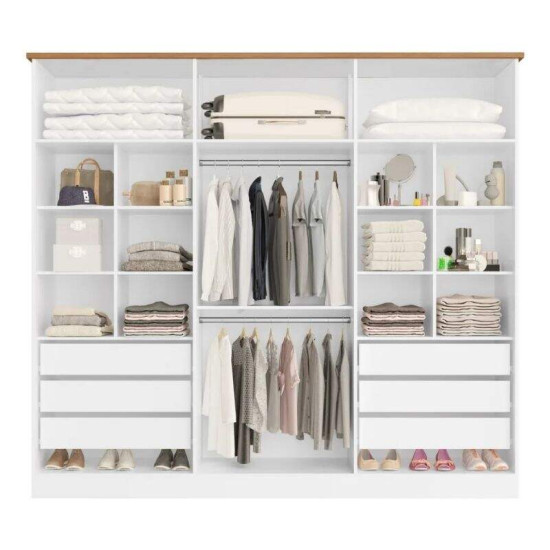 Guarda-roupa Casal 2,30m Bianca Branco/Nature 6 Portas 6 Gavetas 100% MDF - Bianchi