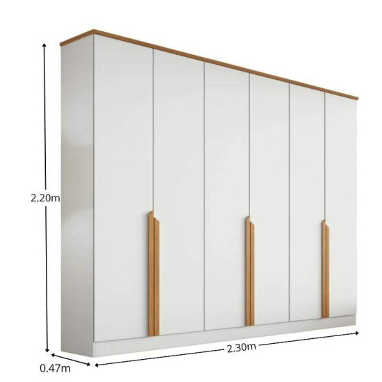 Guarda-roupa Casal 2,30m Bianca Branco/Nature 6 Portas 6 Gavetas 100% MDF - Bianchi