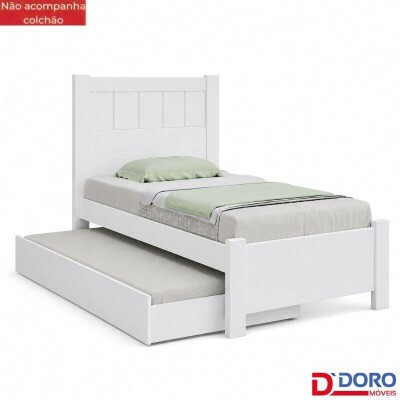 Cama Solteiro Prim�cia Branco 1,03m - D Doro + Cama Auxiliar Solteiro Barcelona Branco - Tebarrot