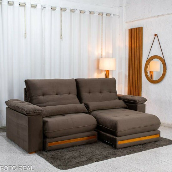 Sof� Retr�til Reclin�vel Gran Master 2.50m Veludo Marrom - D33 e Molas Ensacadas