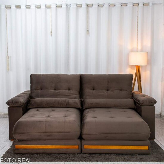 Sof� Retr�til Reclin�vel Gran Master 2.50m Veludo Marrom - D33 e Molas Ensacadas