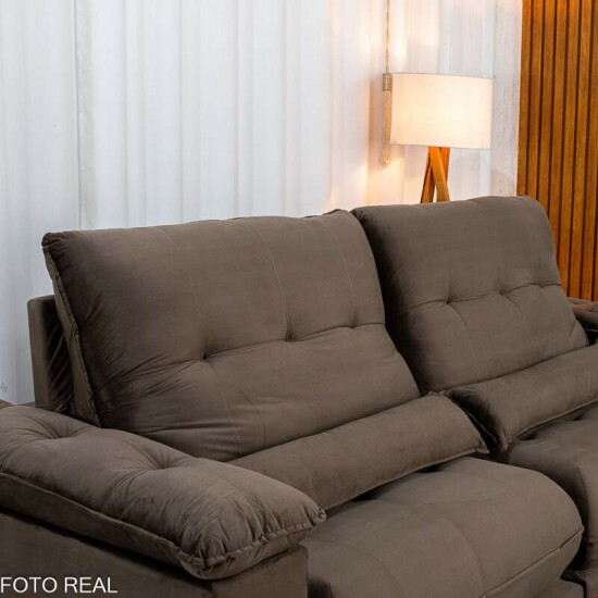 Sof� Retr�til Reclin�vel Gran Master 2.50m Veludo Marrom - D33 e Molas Ensacadas
