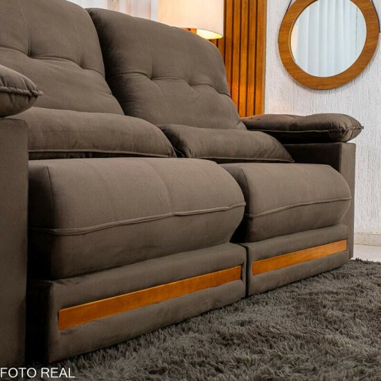Sof� Retr�til Reclin�vel Gran Master 2.50m Veludo Marrom - D33 e Molas Ensacadas