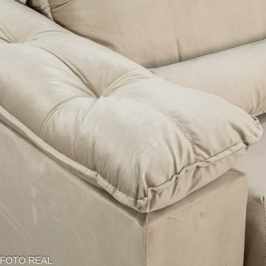 Sof� Retr�til Reclin�vel Gran Master 2,50m Veludo Bege - D33 e Molas Ensacadas
