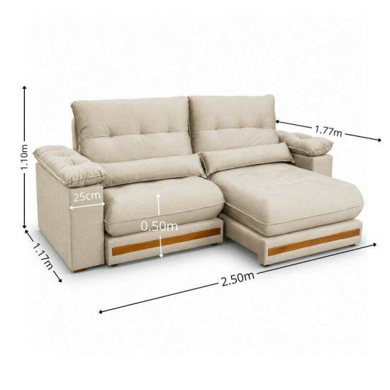 Sof� Retr�til Reclin�vel Gran Master 2,50m Veludo Bege - D33 e Molas Ensacadas