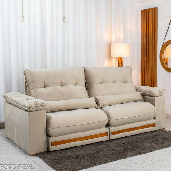 Sof� Retr�til Reclin�vel Gran Master 2,50m Veludo Bege - D33 e Molas Ensacadas