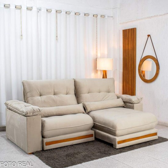 Sof� Retr�til Reclin�vel Gran Master 2,50m Veludo Bege - D33 e Molas Ensacadas