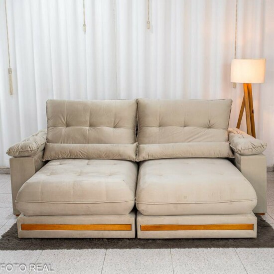 Sof� Retr�til Reclin�vel Gran Master 2,50m Veludo Bege - D33 e Molas Ensacadas