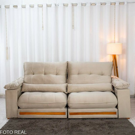 Sof� Retr�til Reclin�vel Gran Master 2,50m Veludo Bege - D33 e Molas Ensacadas