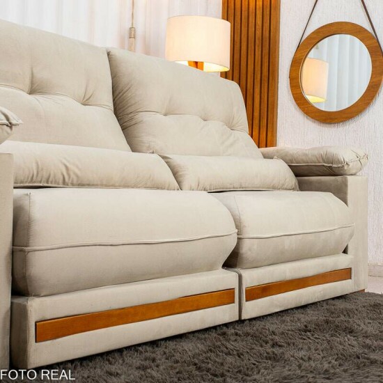 Sof� Retr�til Reclin�vel Gran Master 2,50m Veludo Bege - D33 e Molas Ensacadas