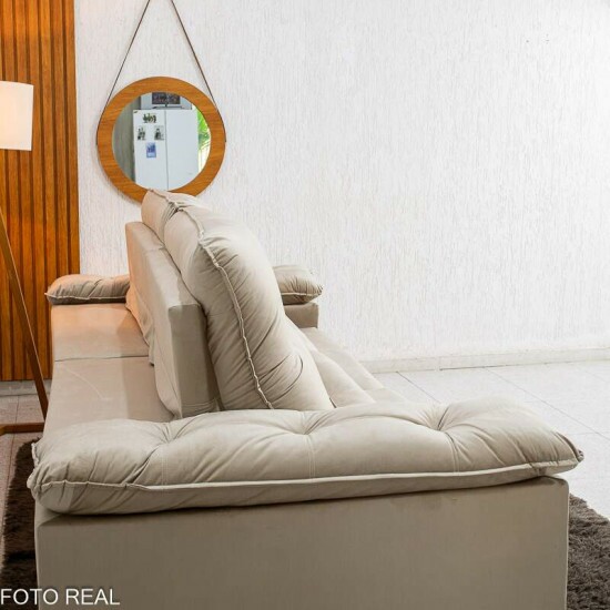 Sof� Retr�til Reclin�vel Gran Master 2,50m Veludo Bege - D33 e Molas Ensacadas