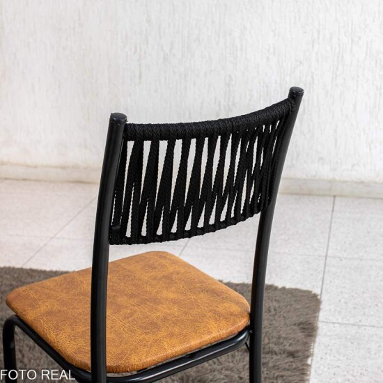 Mesa de Cozinha Atenas 90x58 Tampo Madeirado Base Nexus Preto + 4 Cadeiras Assento Corino Marrom - Tubo Minas
